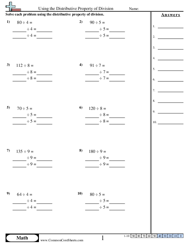 Using the Distributive Property of Division worksheet